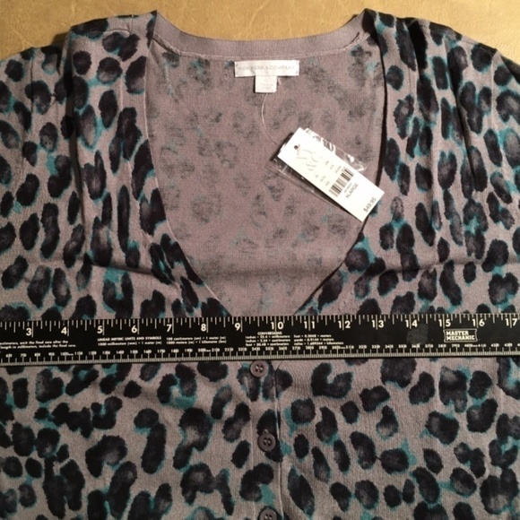 New York & Company NWT Spring Summer Cardigan, Turquoise/Black LEOPARD, XL - Picture 4 of 8